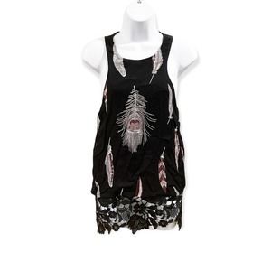 Line & Dot Feather Tank Top Black Sleeveless M